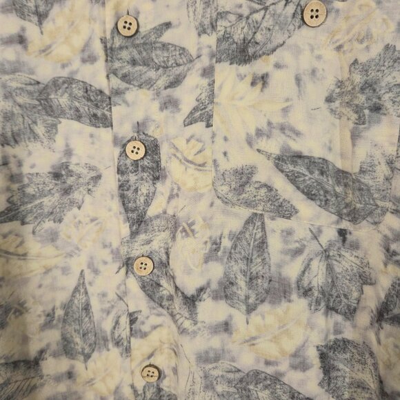 Vintage Leaf Print Patterned Short Sleeve Button Down Shirt Made in Korea - Picture 2 of 6